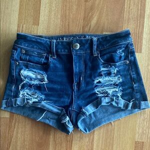 American Eagle Outfitters Women's Distressed Denim Shorts - Blue